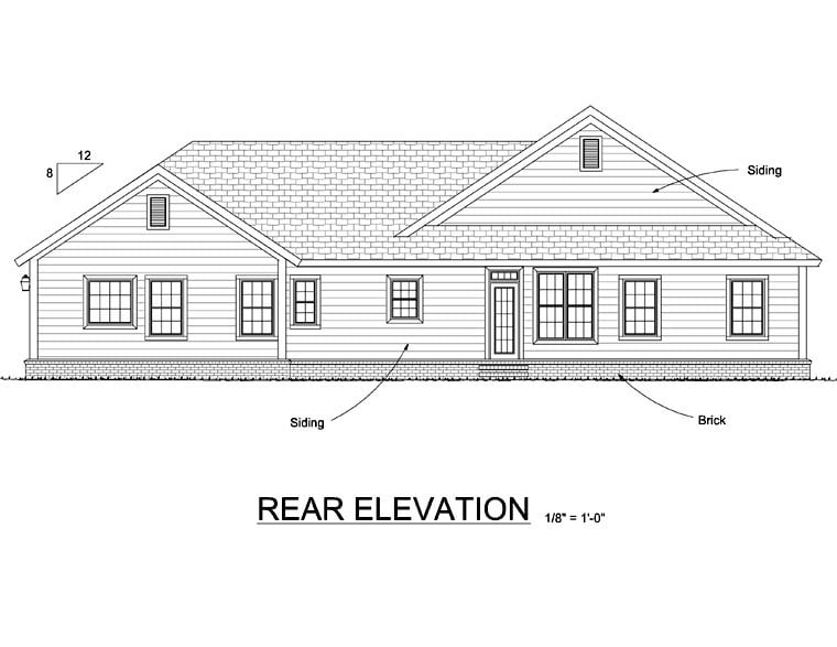 Traditional Rear Elevation of Plan 66534