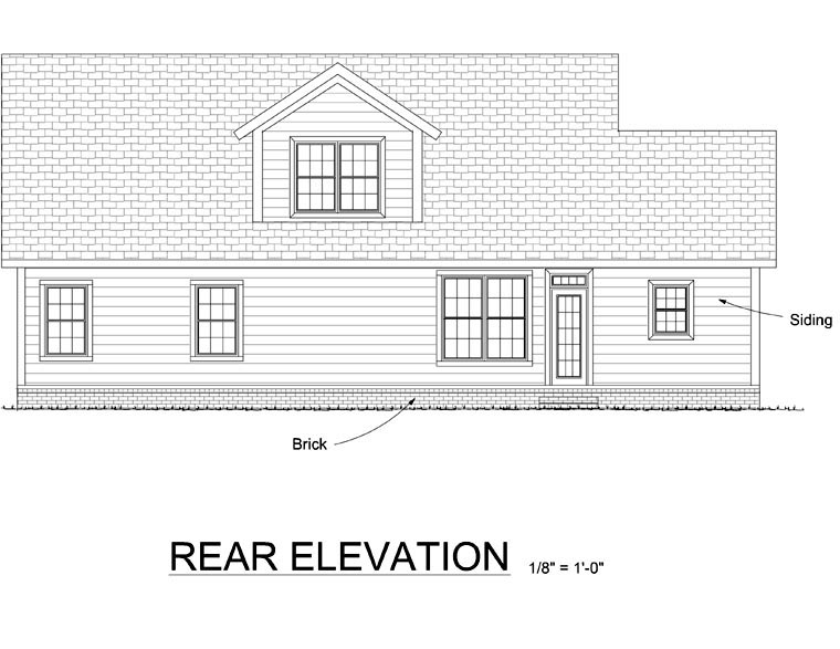 Traditional Rear Elevation of Plan 66537