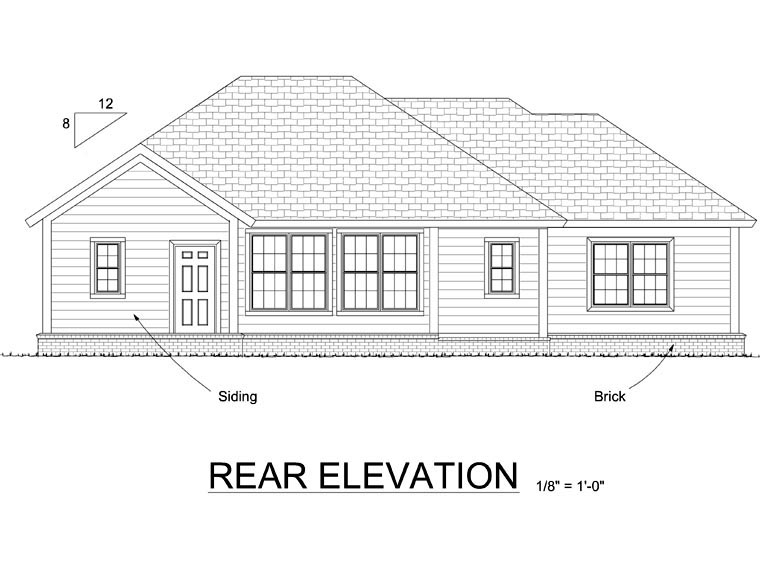 Traditional Rear Elevation of Plan 66538