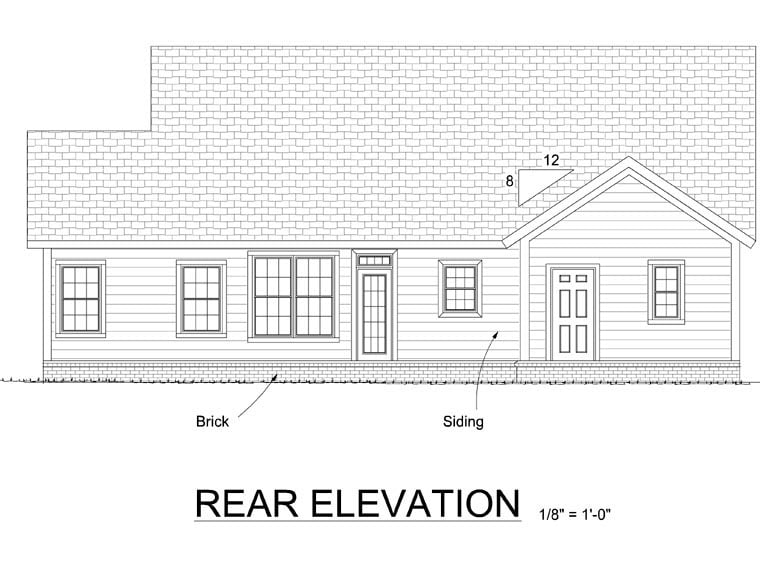 Traditional Rear Elevation of Plan 66539