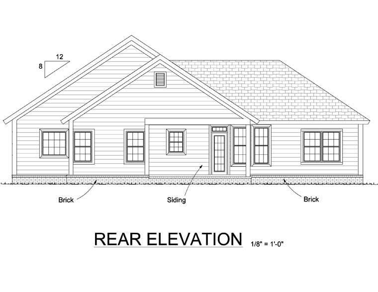 Country Traditional Rear Elevation of Plan 66543