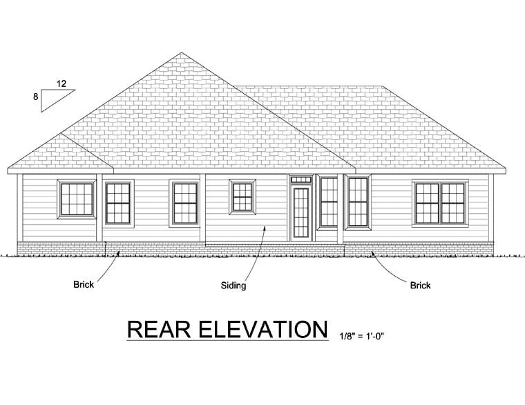 Traditional Rear Elevation of Plan 66544