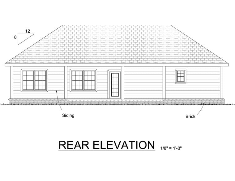 Ranch Traditional Rear Elevation of Plan 66547