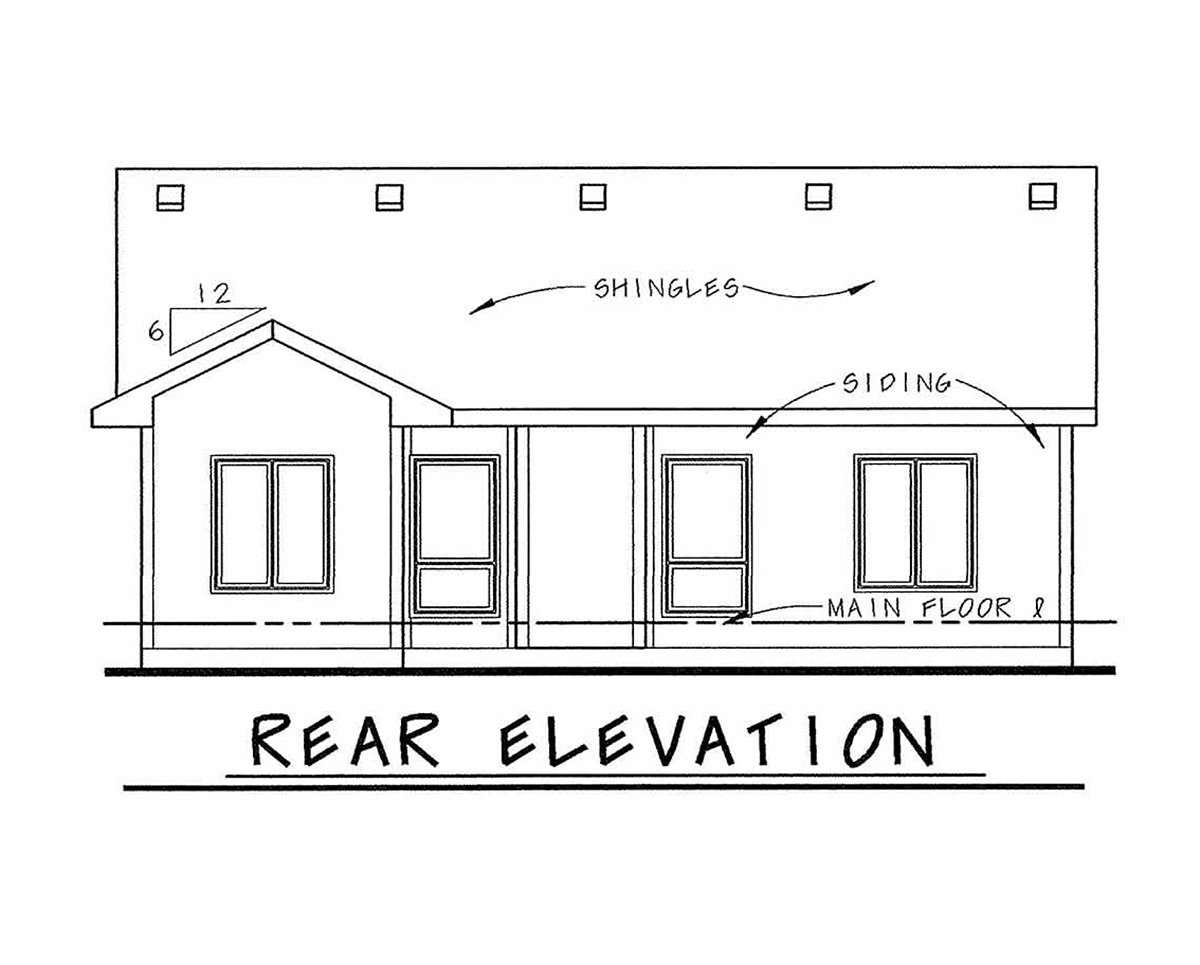 Traditional Rear Elevation of Plan 66558