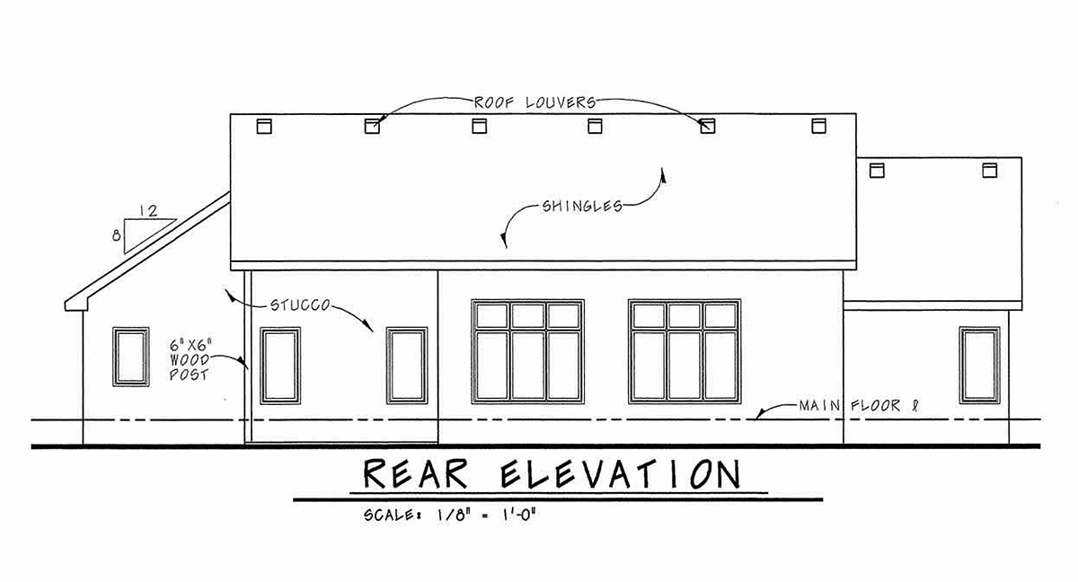 Traditional Rear Elevation of Plan 66593