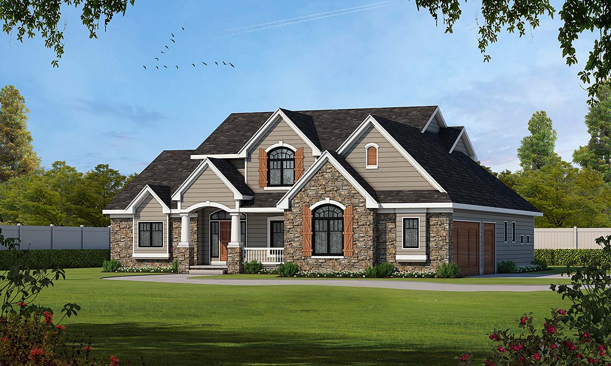 Traditional Plan with 3247 Sq. Ft., 4 Bedrooms, 4 Bathrooms, 3 Car Garage Elevation