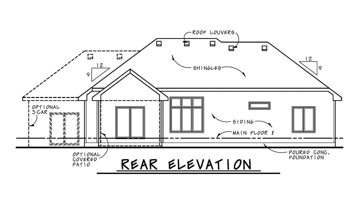 Country European Rear Elevation of Plan 66614