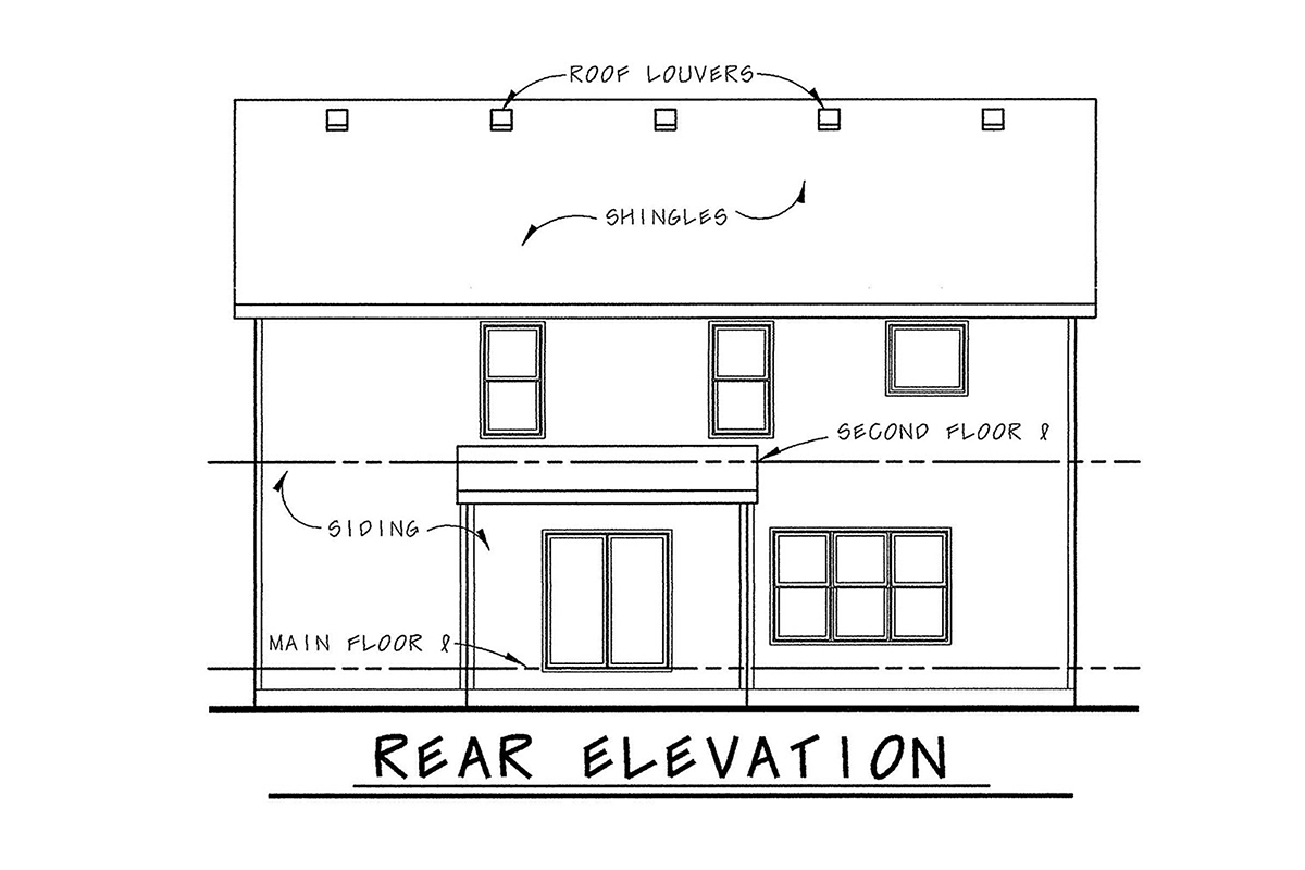 Traditional Rear Elevation of Plan 66622