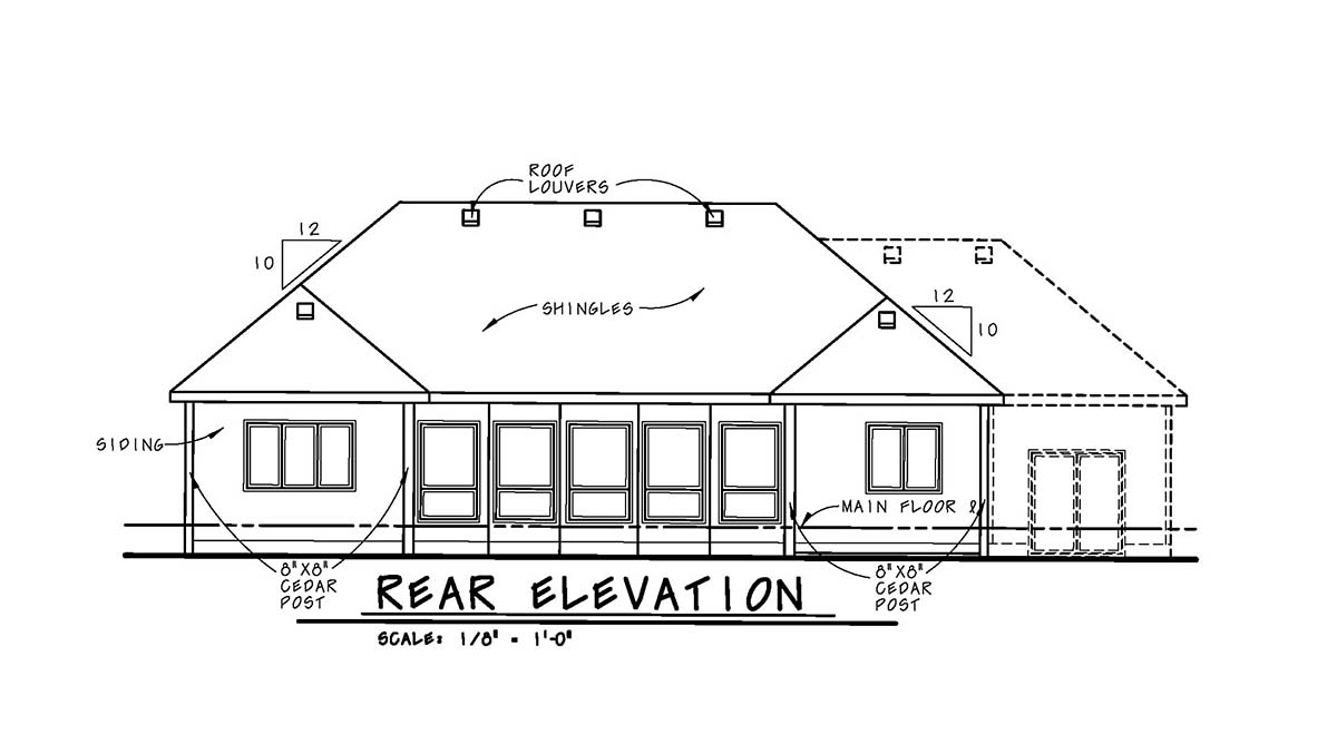 Craftsman Rear Elevation of Plan 66626