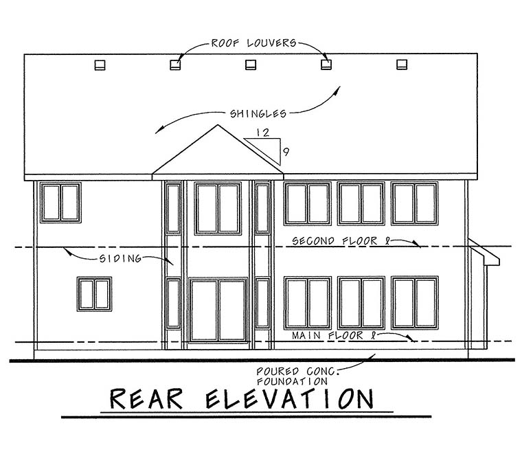 Traditional Rear Elevation of Plan 66636