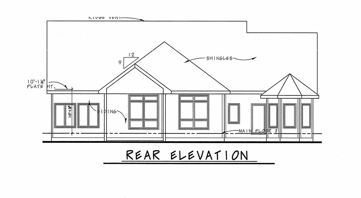 Craftsman Rear Elevation of Plan 66654