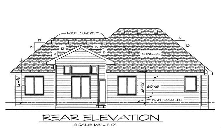 Traditional Rear Elevation of Plan 66666