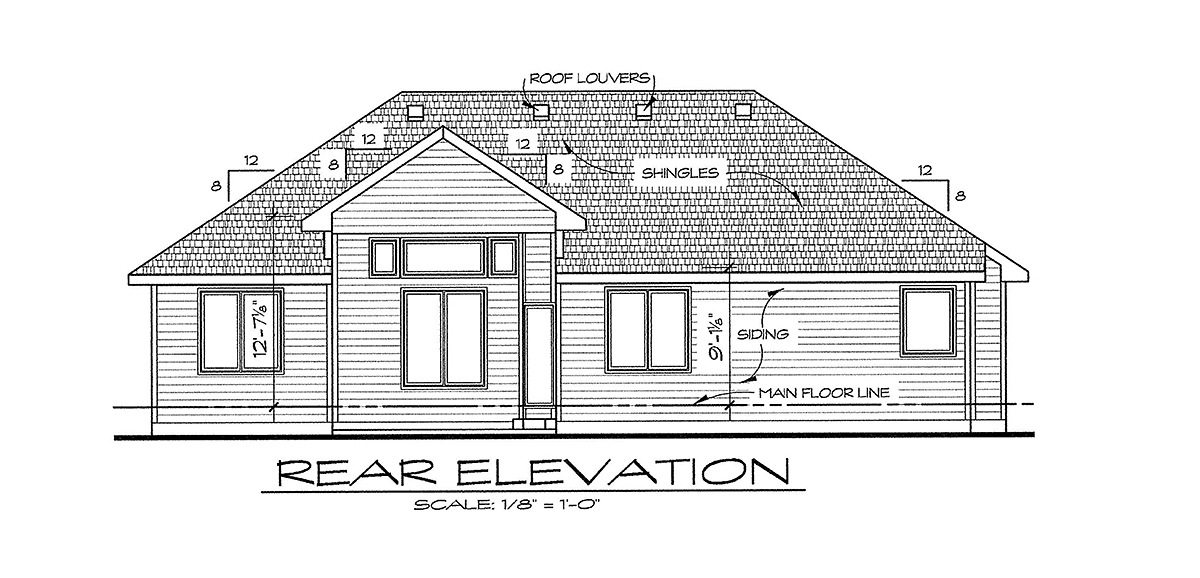 Traditional Rear Elevation of Plan 66668