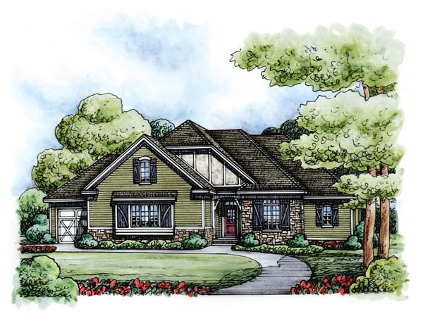 Country, European Plan with 2279 Sq. Ft., 2 Bedrooms, 4 Bathrooms, 3 Car Garage Elevation