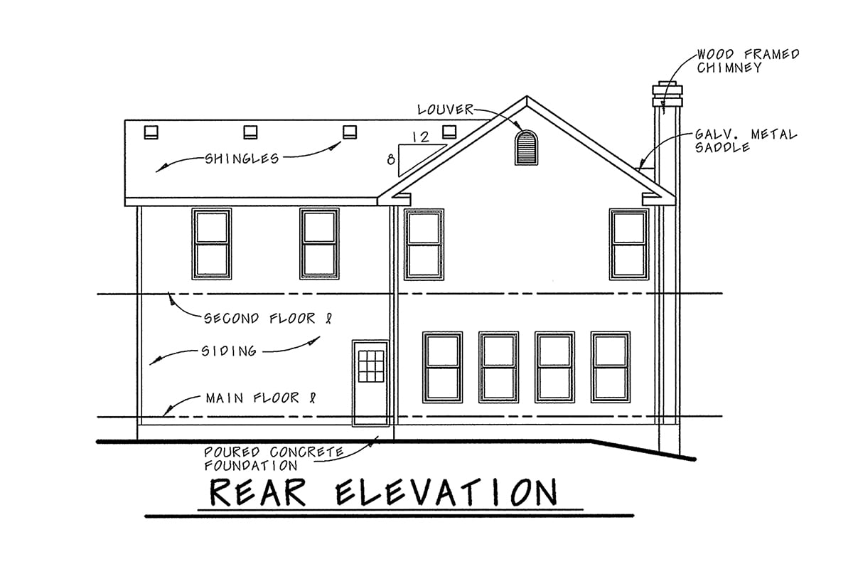 Farmhouse Rear Elevation of Plan 66718