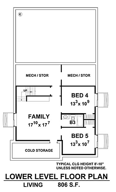 Contemporary Country Southern Lower Level of Plan 66738