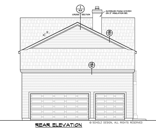 Contemporary Country Southern Rear Elevation of Plan 66738