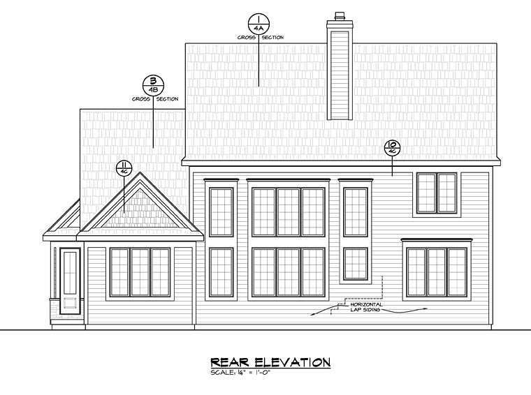 Country, Craftsman, Traditional Plan with 2721 Sq. Ft., 4 Bedrooms, 3 Bathrooms, 2 Car Garage Rear Elevation