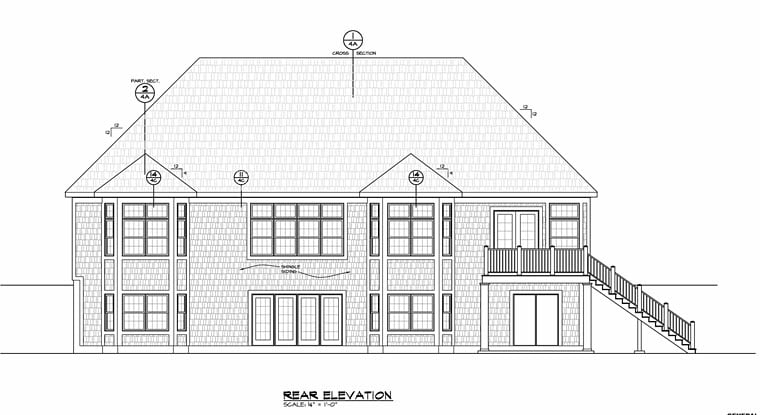 Cottage Country Craftsman Rear Elevation of Plan 66751