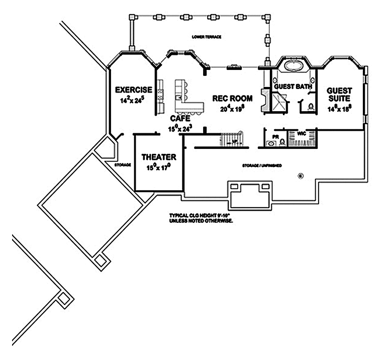French Country Traditional Lower Level of Plan 66754