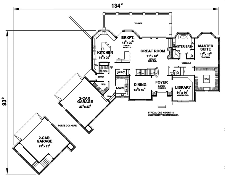 French Country Traditional Level One of Plan 66754