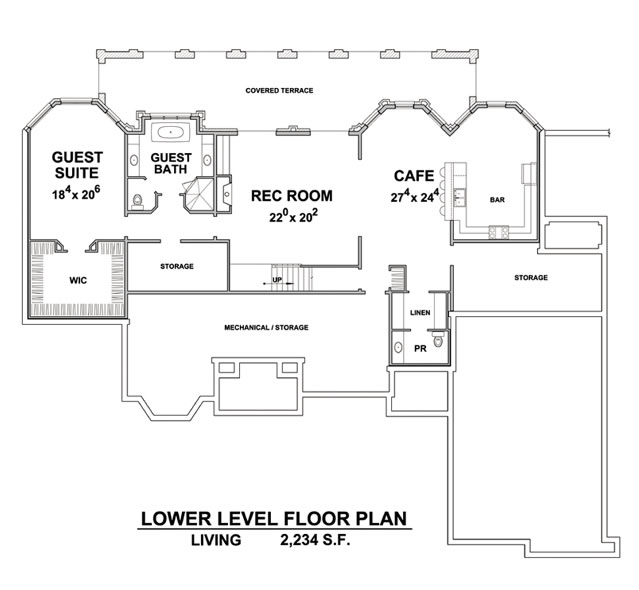 French Country Southern Traditional Lower Level of Plan 66755