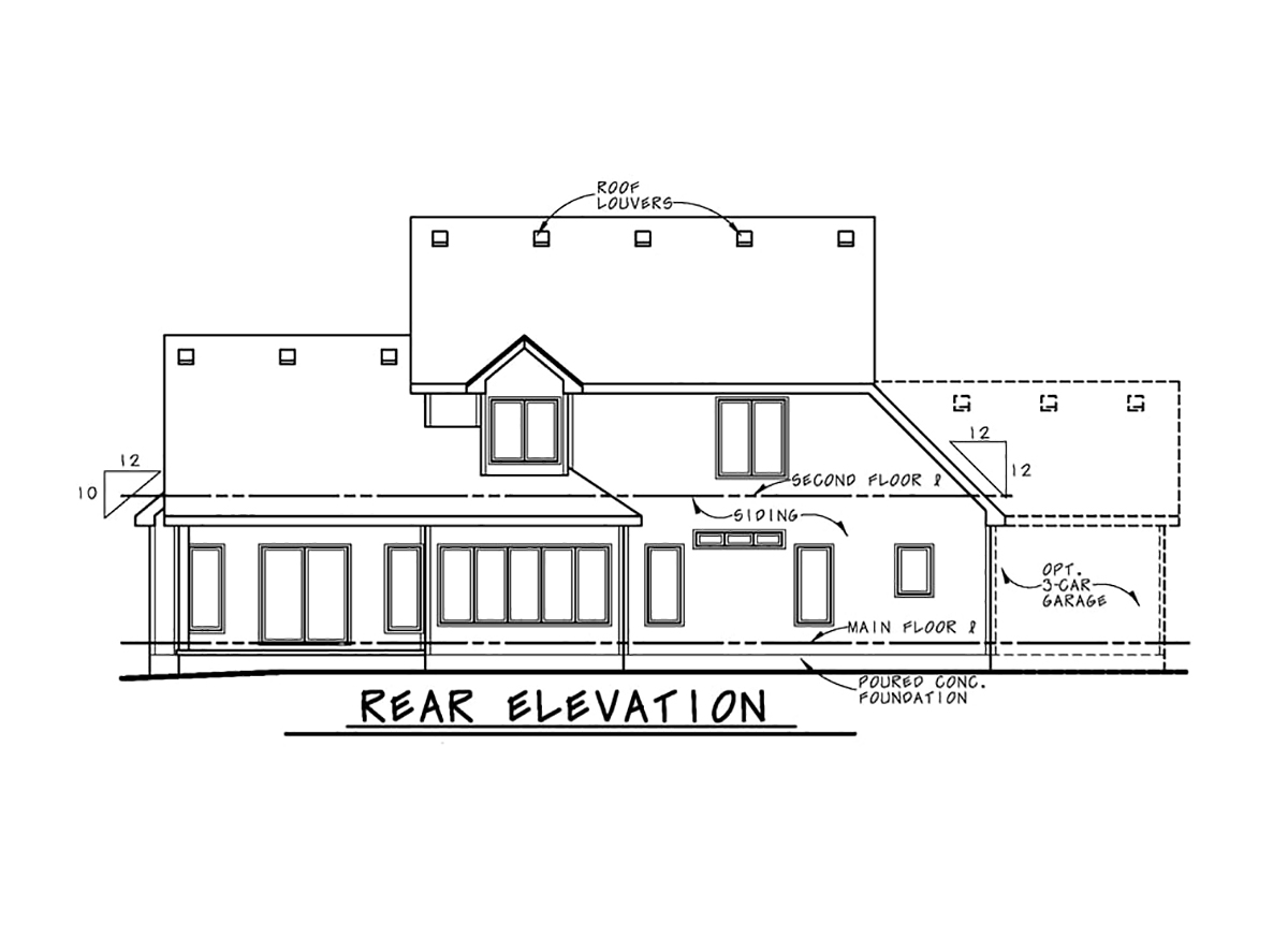 Contemporary Traditional Rear Elevation of Plan 66768