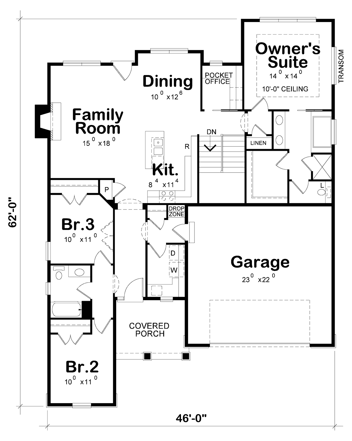 Craftsman European French Country Southern Level One of Plan 66775