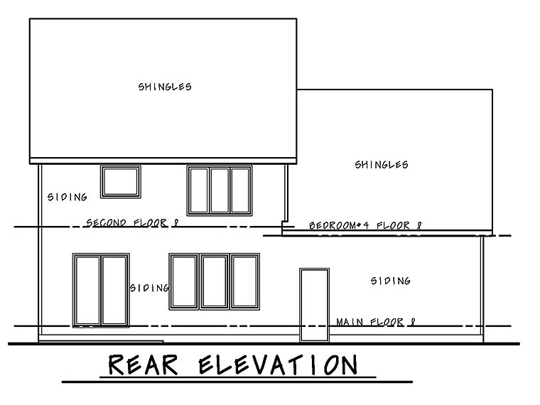 Traditional Rear Elevation of Plan 66783