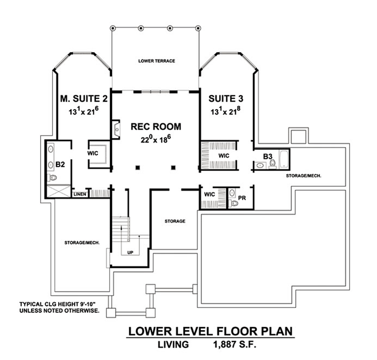 Country Craftsman Southern Lower Level of Plan 66785