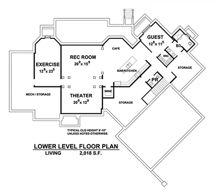 French Country Traditional Lower Level of Plan 66786