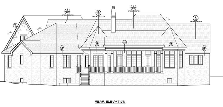 French Country, Traditional Plan with 3942 Sq. Ft., 4 Bedrooms, 4 Bathrooms, 3 Car Garage Rear Elevation