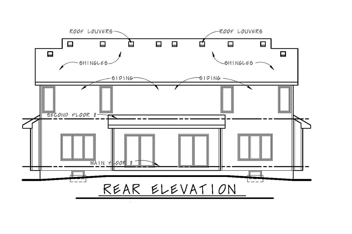 Traditional Rear Elevation of Plan 66788