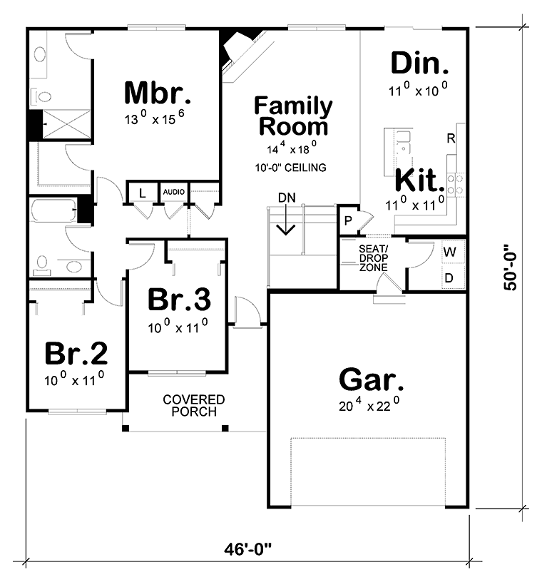 Country Ranch Traditional Level One of Plan 66789