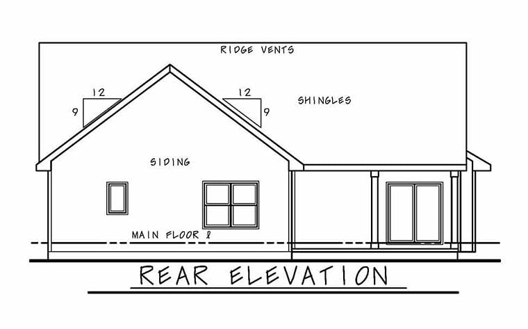 Ranch Traditional Rear Elevation of Plan 66790