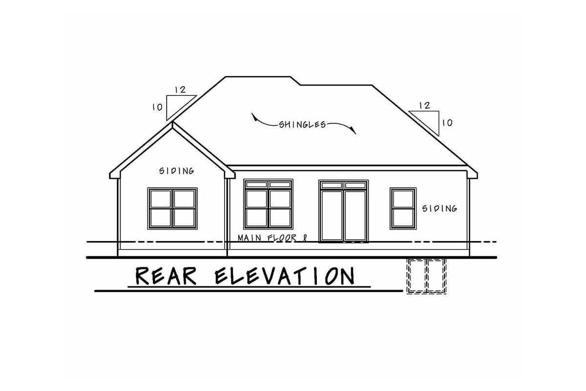 Ranch Traditional Rear Elevation of Plan 66793