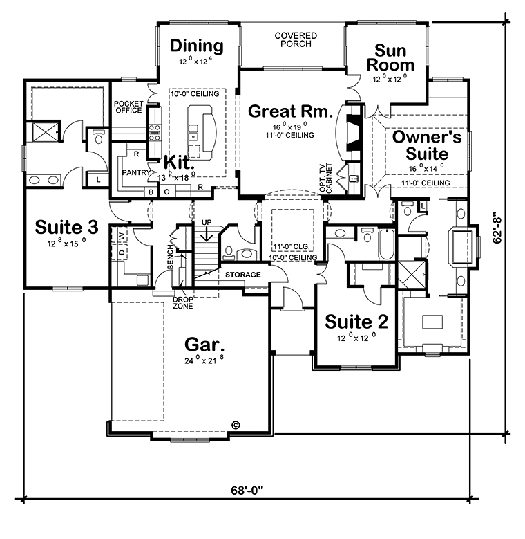 Cottage Craftsman French Country Tudor Level One of Plan 66797