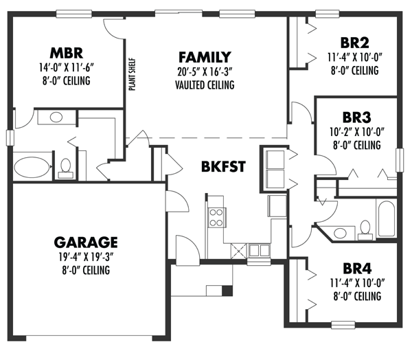 Cottage Craftsman Florida Ranch Level One of Plan 66811