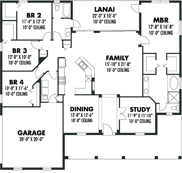 Country Florida Ranch Traditional Level One of Plan 66852