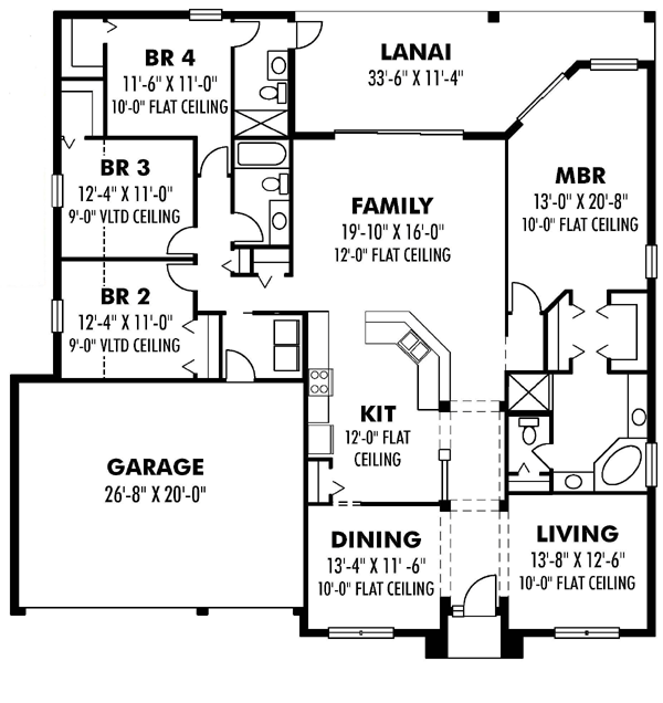 Contemporary Florida Ranch Traditional Level One of Plan 66861