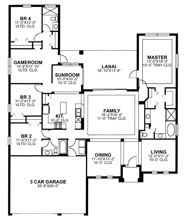 Contemporary Florida Ranch Traditional Level One of Plan 66863