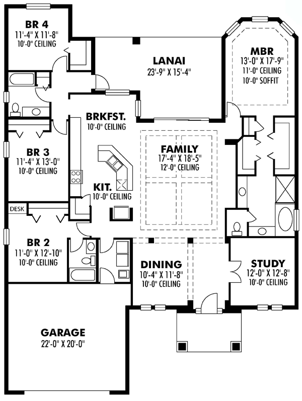 Craftsman Florida Ranch Traditional Level One of Plan 66866