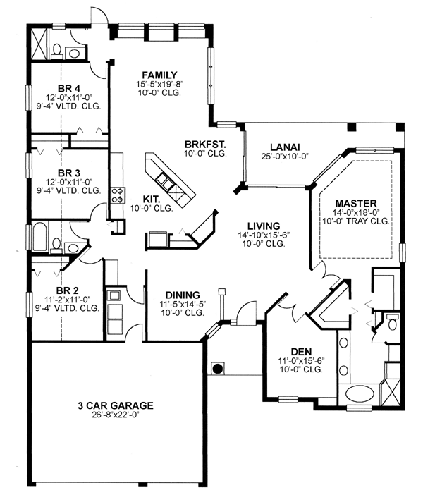Contemporary Florida Ranch Level One of Plan 66870