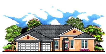 Contemporary Florida Ranch Traditional Elevation of Plan 66879