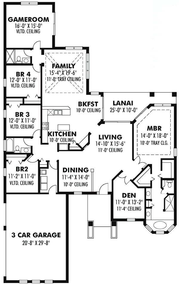 Craftsman Florida Ranch Traditional Level One of Plan 66884