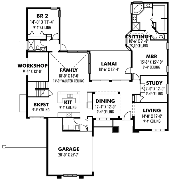 Contemporary Florida Prairie Style Level One of Plan 66888