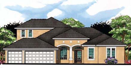 Contemporary Florida Ranch Traditional Elevation of Plan 66889