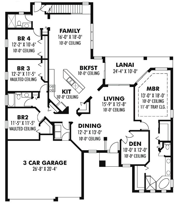 Contemporary Florida Ranch Level One of Plan 66891