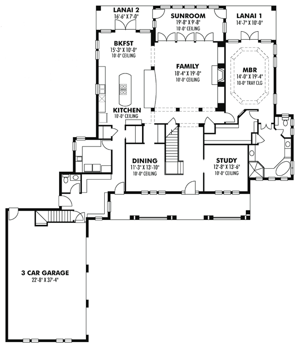Craftsman Florida Southern Traditional Level One of Plan 66910