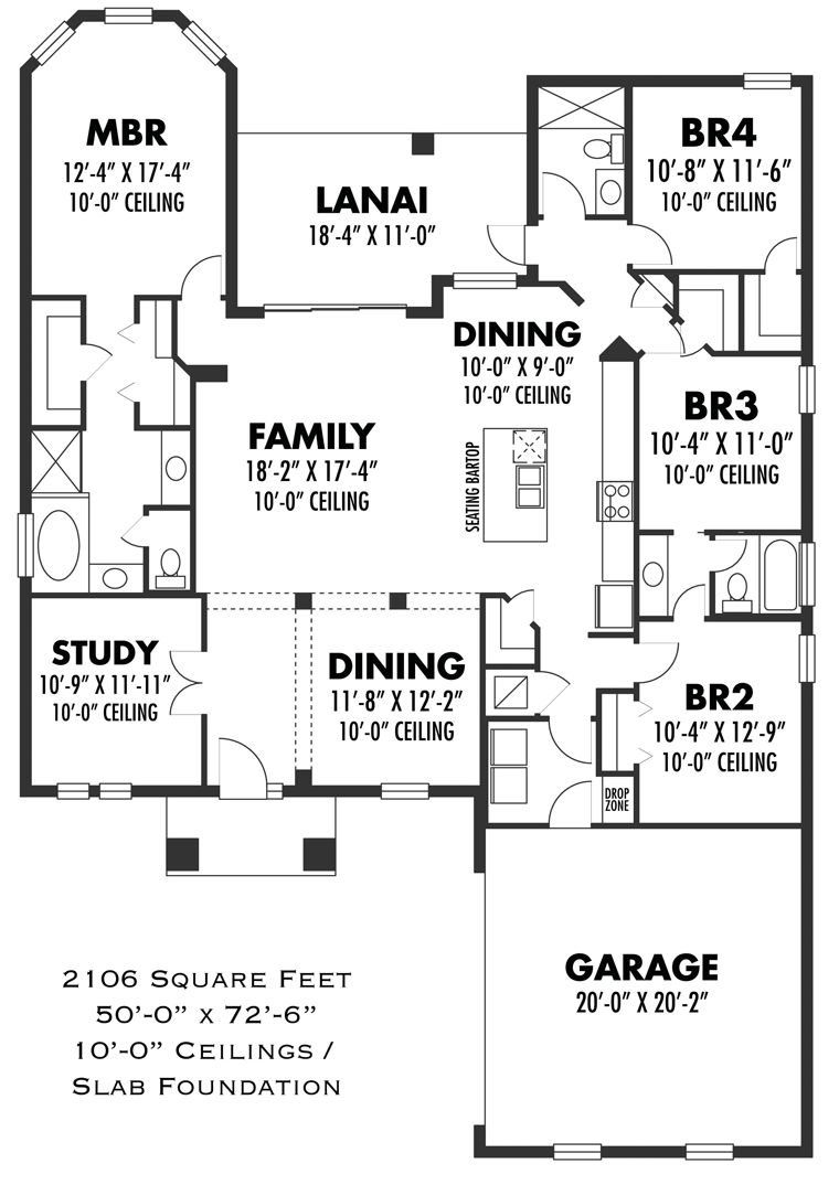 Cottage Florida Traditional Level One of Plan 66924